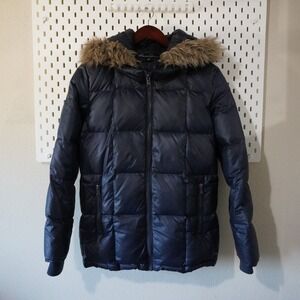Kenneth Cole‎ New York Puffer Coat Faux Fur Trim Hooded Down Filled Small